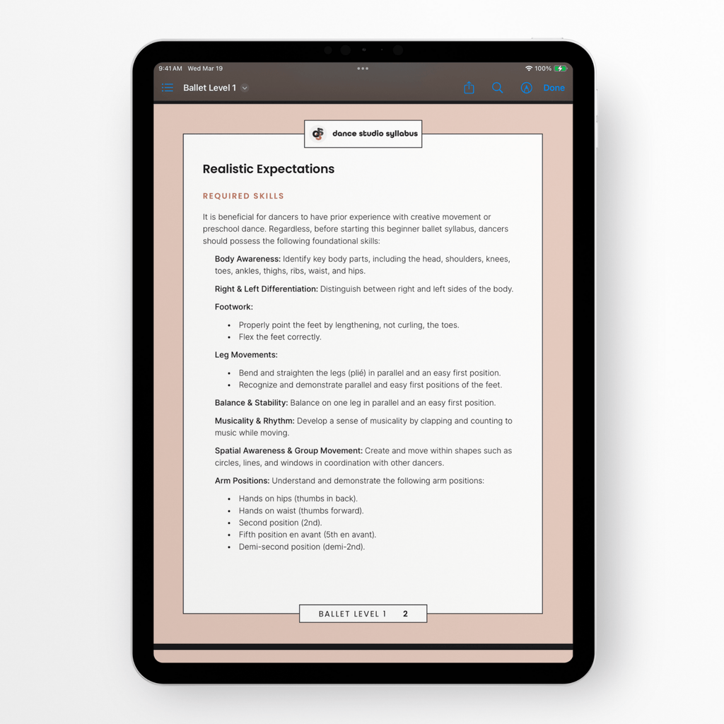 Ballet Level 1 (Digital) - Dance Studio Syllabus