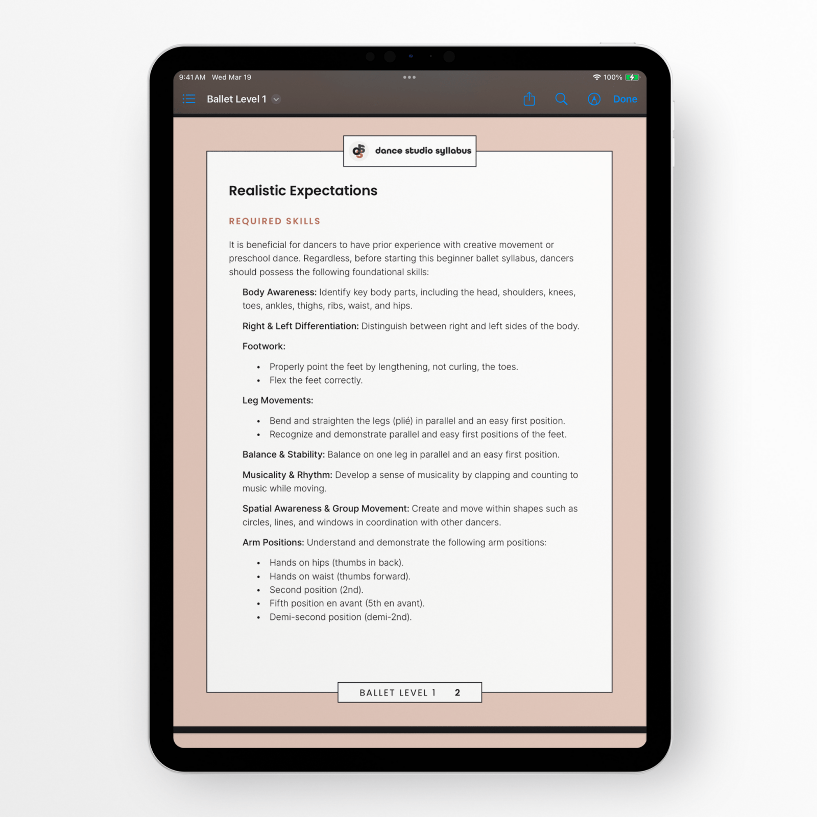 Ballet Level 1 (Digital) - Dance Studio Syllabus