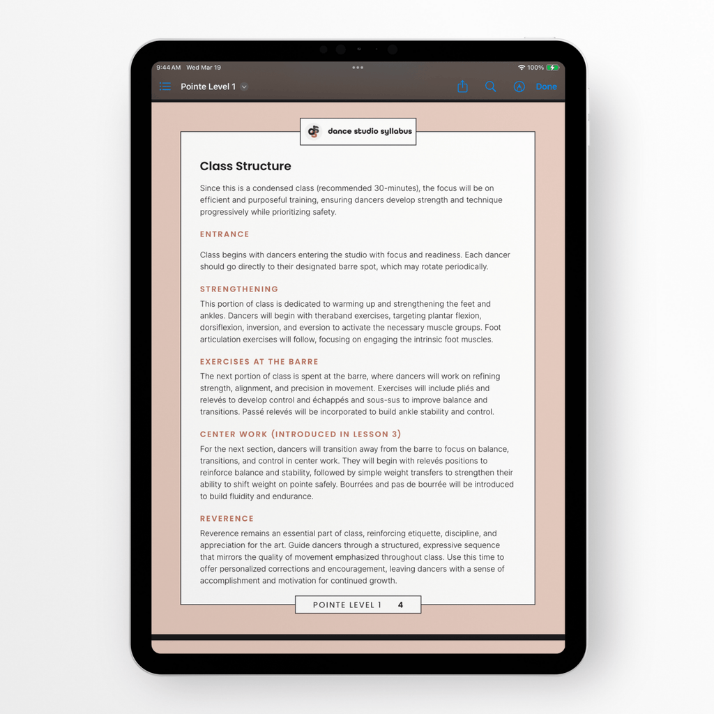 Pointe Level 1 (Digital) - Dance Studio Syllabus