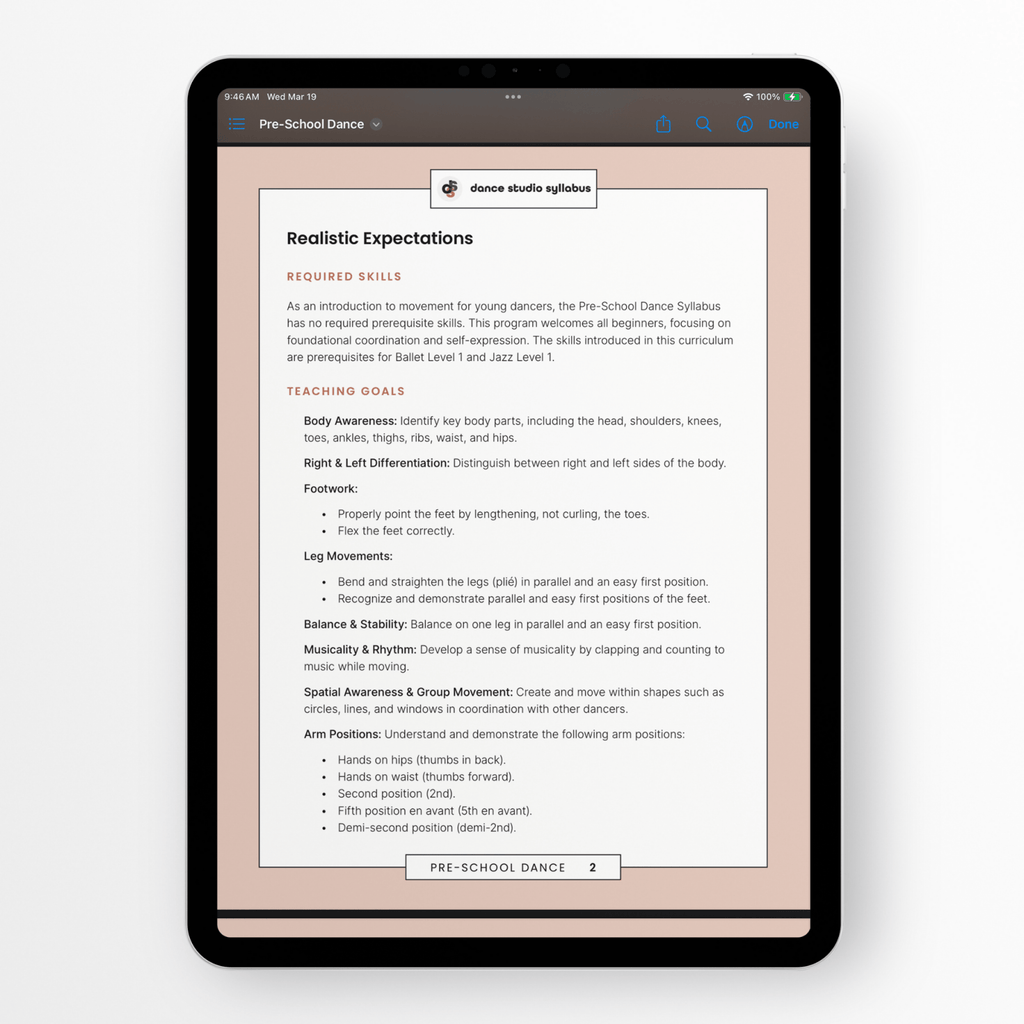 Pre-School Dance (Digital) - Dance Studio Syllabus